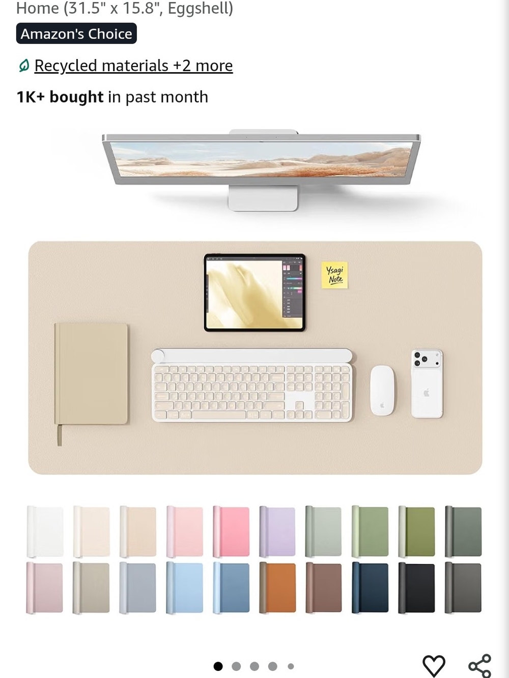 Desk Mat for Home Office - Cream Desk Pad 31.5" X 15.8" Eggshell